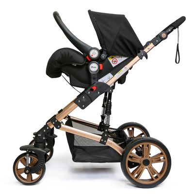 Teknum 3In1 Pram Stroller | Sleeping Bassinet | Extra Wide Seat | Wide Canopy | 360° Rotating Wheels | Fully Reclinable | Car Seat Compatible | Coffee Holder | Spill Proof Mat | Newborn Baby | 0 - 3 Years | Black + Infant Car Seat